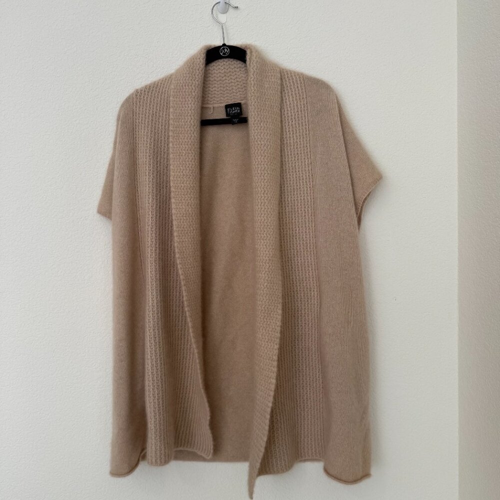 100% Cashmere Eileen Fisher Short Sleeve Cardigan Sweater Oatmeal